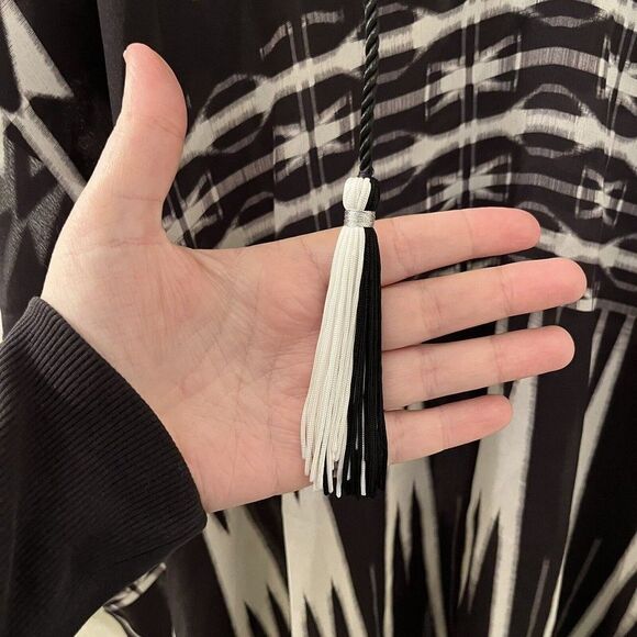 Marie France Van Damme Ethnic Printed Silk Short Boubou Caftan Black White OS - Picture 10 of 16